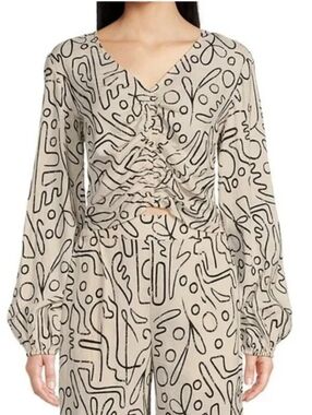 Every | Abstract Linen Blend Long Sleeve Crop Top Size S